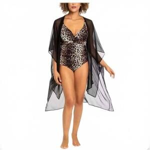 NEW CYN & LUCA v-neck one piece swimsuit & cover up in black floral